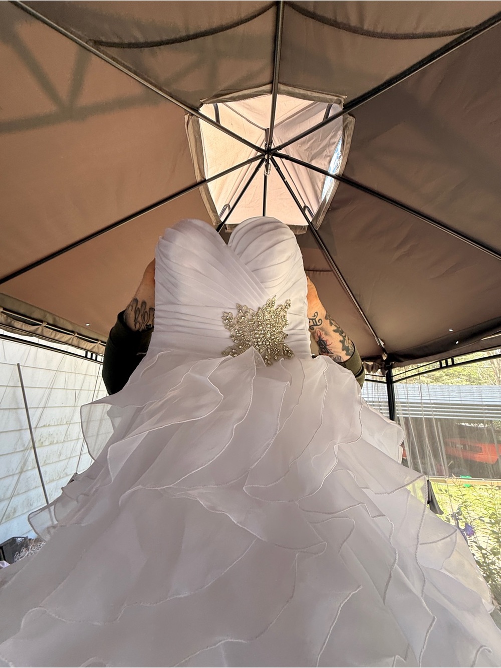 Allure Bridal Dress-White Ruffled Strapless Wedding Gown Sz 10